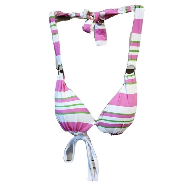 Chioce By Blue Wave Womens Swim M Bikini Top Striped Pink Green Beach NWT - Picture 1 of 2